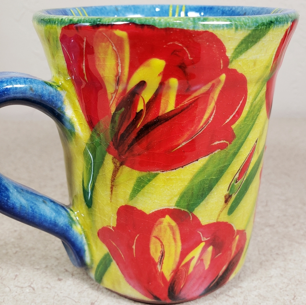 Hand-Painted Red Tulip Terra Cotta Mug - Picture 4 of 10